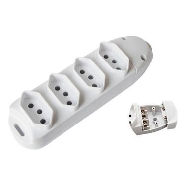 Imagem de Régua De Tomada Flach 4 Tomadas Plugue Aterrado 2p+t 10a Branco 127/22