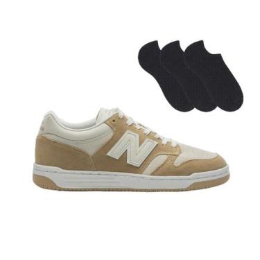 Imagem de Tênis New Balance 480 Low Masculino + 3 Pares de Meias, Bege, 42