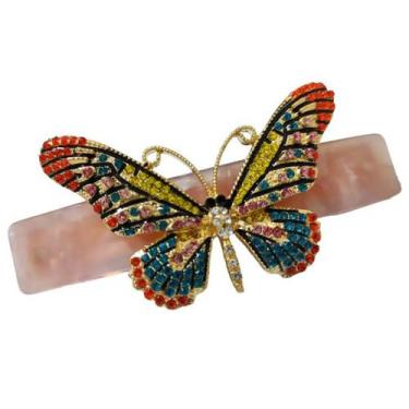 Imagem de Presilha Acrílico Marmorizado Borboleta Strass Coloridos - Lika Bijute