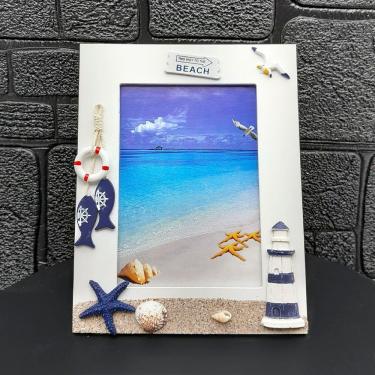 Imagem de Porta Retrato Marítimo Decorativo Náutico para Foto 5x7 em Madeira Branco Estilo Praia