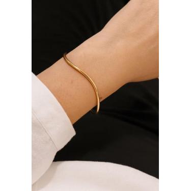 Imagem de Bracelete folheado a ouro e prata modelo ondulado liso - dondocas.biju