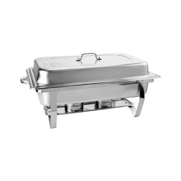 Imagem de Rechaud Double 9L para Servir Alimentos em Aço Inoxidável e Vidro com 2 Fogareiros e 2 Panelas Prata Hauskraft