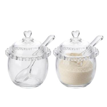 Imagem de Kit 2 Açucareiros de Cristal com Colher Detalhes Coração Porta Açúcar Mesa Posta Transparente Lyor