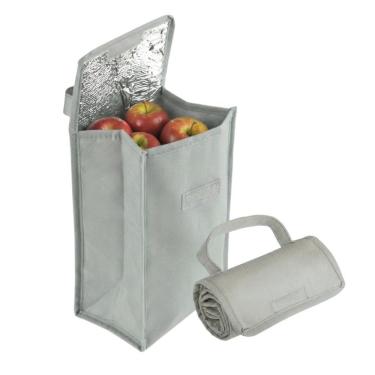 Imagem de Bolsa Térmica Dobrável 4,8L para Alimentos e Bebidas com Interior de Algodão e Alumínio Cinza