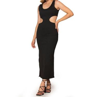 Imagem de Vestido Recorte Cintura Canelado - Ziptuka, Preto, M