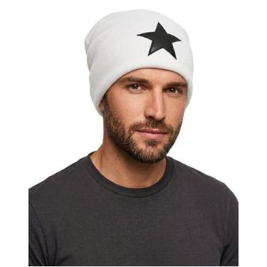 Imagem de Gorro de Tricô Unissex Branco Estampa Estrela Touca de Frio Casual Con