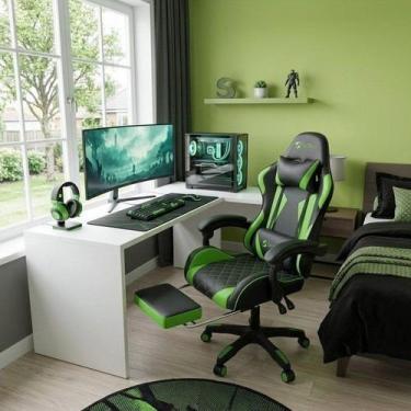 Imagem de Cadeira Gamer Reclinável com Apoio para Pés Linha Super Pro Preto/Verd
