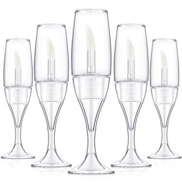 Imagem de 20 peças de tubos de brilho labial de 8 ml/ 7,7 g, mini recipientes de batom transparente em forma de vinho, mini frascos recarregáveis, recipiente de esmalte labial com 2 peças de funis para mulheres e meninas