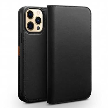 Imagem de GSYH Capa carteira para iPhone 13/13 Pro/13 Pro Max, capa flip de couro legítimo com slot para cartão de crédito Suporte de visualização à prova de choque TPU capas protetoras de TPU, preto, 13pro max 17 cm