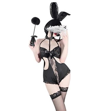 Imagem de SINMIUANIME Women Bunny Costume Bunny Anime Cosplay Lingerie One Piece Bodysuit With Sexy Socks (2521Black)