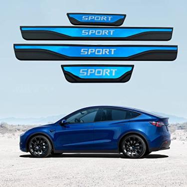 Imagem de GZBFTDH Proteção de Peitoril Soleira da Porta, para Modelo Tesla Y 2020-2022 Carro Acessórios, Aço Inoxidável Kick Plate Guard de Pedal de Limiar Protetor, Peças para Automóveis