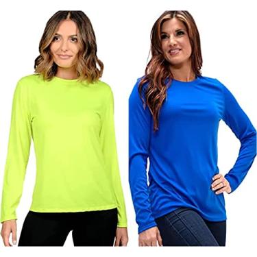 Imagem de Camiseta UV Protection Feminina UV50+ Tecido Ice Dry Fit, Controla Temperatura (Verde Fluor-Azul, M)