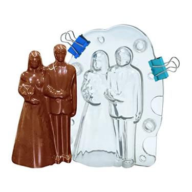 Imagem de TUKE Moldes de chocolate 3D para noiva e noivo casal, molde de fondant de doces para decoração de bolo de aniversário com clipes