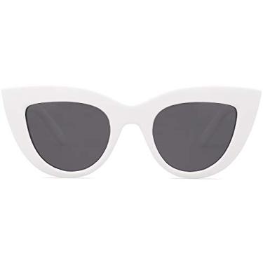 Imagem de SOJOS Óculos de sol retrô pequenos vintage olho de gato para mulheres, moda fofa UV400 Sunnies SJ2939, Branco bruto/cinza, P