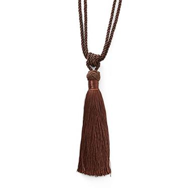 Imagem de Cortina de renda de folha de franja amarrar para trás cortina de algodão tecido à mão borla gravata corda fivela de cortina para decoração de sala de estar, marrom