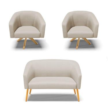 Imagem de Kit 1 Namoradeira E 2 Poltronas Base Madeira A130 Prata