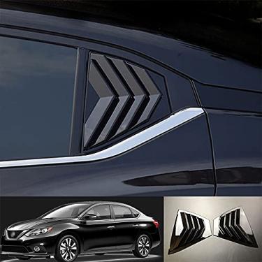 Imagem de Boltry Abajures de janela traseira de ABS para saída de ar com acabamento de persianas para Nissan Sentra 2020 2021 (preto brilhante)