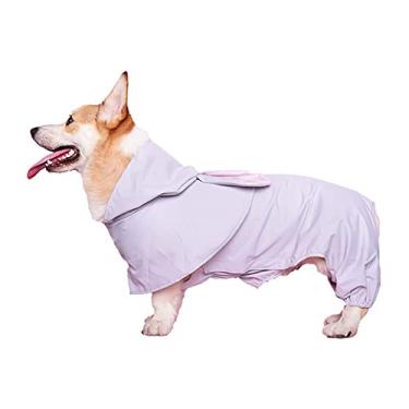 Imagem de Capa de chuva portátil para cachorro com capuz impermeável poncho para cachorro pequeno médio jaqueta de chuva leve de cobertura completa com orifício para trela, roxo, M(3