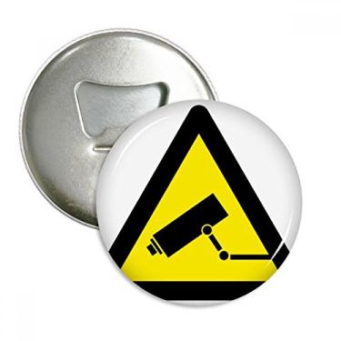 Imagem de Símbolo de aviso amarelo preto monitor câmera triângulo abridor de garrafas ímã de geladeira emblema multifuncional