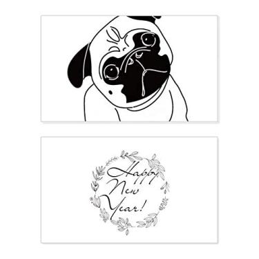 Imagem de Estampa de ilustração de cachorro de desenho animado preto festival de ano novo cartão de felicitações mensagem presente