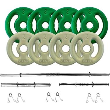 Imagem de Anilhas Emborrachadas Kit Completo 20kg + Barras