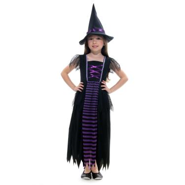 Imagem de Fantasia Bruxa Roxa Vestido Longo Infantil com Chapéu - Halloween
 G