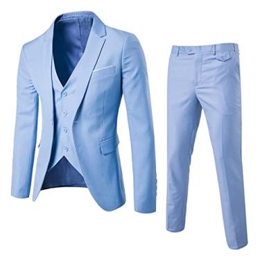 Imagem de Terno YHEGHT masculino justo, 2 peças, colete, calça e paletó, para festa, casamento, negócios (azul, M)