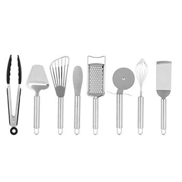 Imagem de Conjunto de 8 peças de utensílios de cozinha, ferramentas de cozinha com cortador de queijo, cortador de ovos, cortador de pizza, pegador de alimentos, ralador de queijo, pá de cozinha