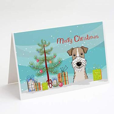 Imagem de Caroline's Treasures BB1619GCA7P Árvore de Natal e Cabelos de Arame Fox Terrier Cartões de felicitações e Envelopes Pacote com 8, 7 x 5, multicolorido