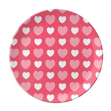 Imagem de Prato decorativo com manchas de coração rosa e branco para o Dia dos Namorados de porcelana Salver louças de jantar