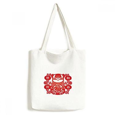 Imagem de Red Girl Sacola de lona com estampa de flor e corte de papel, bolsa de compras casual