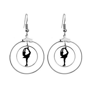Imagem de Brincos femininos com silhueta de patinação e argola pendente, joia circular