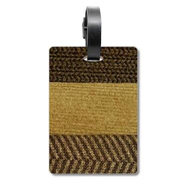 Imagem de Tecido linho, barra tripla, marrom, abstrata, bolsa, etiqueta de bagagem, etiqueta para cartão de bagagem, etiqueta