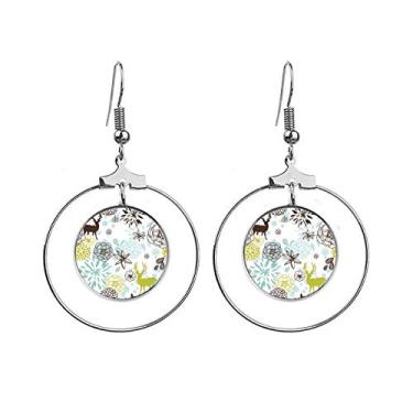 Imagem de Brincos de animais de Natal com flores de decoração de veados pendentes e argola