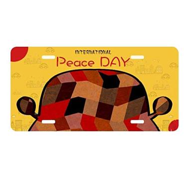 Imagem de DIYthinker Placa de licença com padrões coloridos de azulejo de polígono diamante placa etiqueta decoração de carro dia da paz
