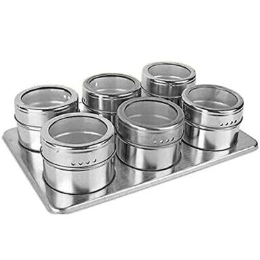 Imagem de Porta Temperos Condimentos Aço Inox Magnético 6 Potes Retângulo CBRN12404 - Commerce Brasil