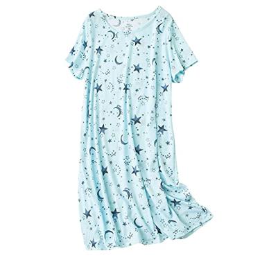Imagem de Camisolas de algodão para mulheres, camisas casuais para dormir, camisetas femininas de manga curta, Z Printing Green Star, XXG