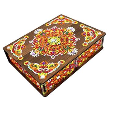 Imagem de DIY 5D pintura diamante caixa de porta- porta-joias porta-joias organizador artesanal caixa de de madeira para cômoda desktop, estilo C