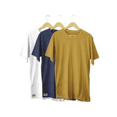 Imagem de Kit Camisetas Básicas Veneza Amarelo Branco e Azul 100% Algodão-Masculino