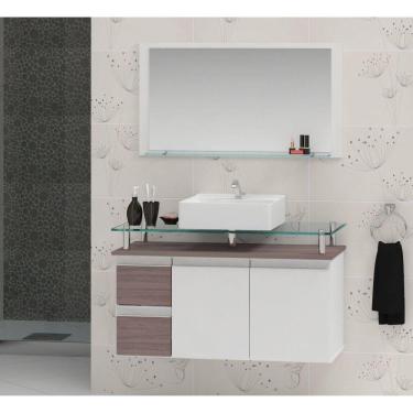 Imagem de Conjunto para Banheiro Gabinete com Cuba e Espelheira 80cm Diamante Contarini Rústico