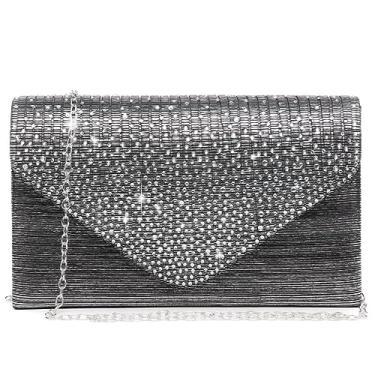 Imagem de Dasein Bolsa clutch feminina de cetim fosco para noite, bolsa transversal, festa, formatura, casamento, envelope, Cinza, Others