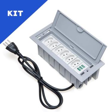 Imagem de Kit 2 Caixas De Tomadas 4 Blocos 3 Tom 10A 2 e 3 USB 1 TipoC COR:BRANCO