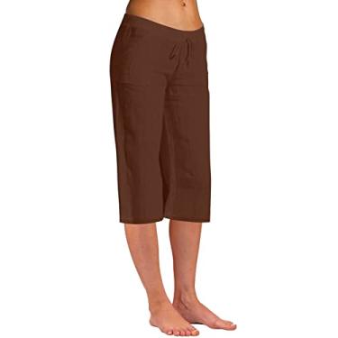 Imagem de Calça social masculina formal calça de perna larga com bolsos calças femininas cordão casual cintura alta com bolsos, Café, 5G