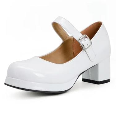 Imagem de ZIRIA Sapatos de salto médio Lolita feminino alças Mary Janes sapatos sapatos vermelhos amarelos saltos sapatos de festa dança senhoras, Branco, 12