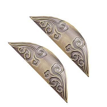 Imagem de Gaveta de cozinha antiga guarda-roupa esculpida armário puxadores de armário alça semicircular puxador de móveis liga de zinco bronze verde gaveta armário maçaneta da porta (bronze verde furo passo 64