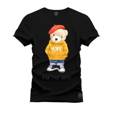 Imagem de Camiseta Plus Size Agodão T-Shirt Unissex Premium Macia Estampada Urso Hope Preto G3