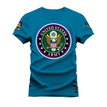 Imagem de Camiseta Plus Size Shirt Premium 30.1 Algodão Estampada United States Azul G5