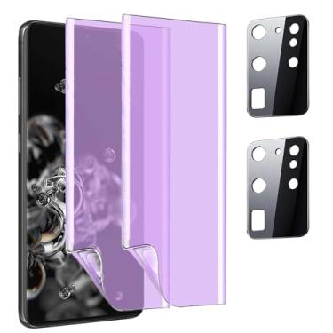 Imagem de [Pacote com 2 + 2] para Galaxy S20 Ultra 16,9 cm protetor de tela anti-luz azul [não é vidro], 2 peças de película de hidrogel TPU flexível de proteção ocular com 2 peças de protetor de lente de