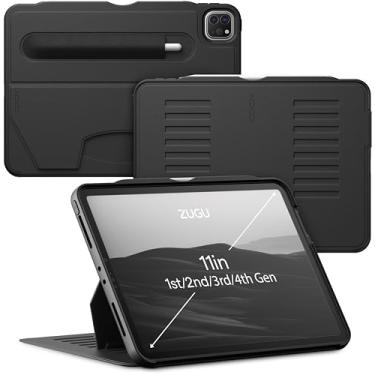Imagem de Capa protetora ZUGU para iPad Pro 11” 1ª/2ª/3ª/4ª geração 2018/2020/2021/2022, fina, carregamento de Apple Pencil sem fio, suporte magnético prático com recurso de hibernar/despertar, preto-furtivo