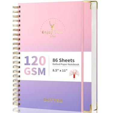 Imagem de Smarpau Caderno espiral, caderno pontilhado grande de 21,5 cm x 28 cm, papel grosso de 120 g/m², 172 páginas, caderno quadriculado de capa dura para mulheres (rosa - roxo gradiente)
